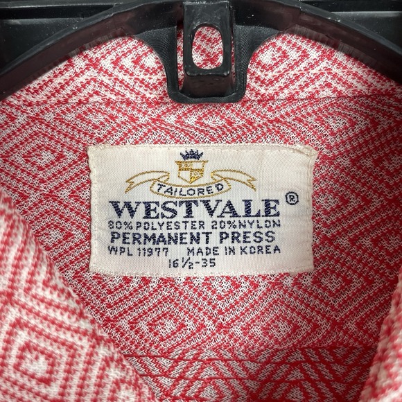 Vintage Westvale Shirt Mens 16.5 Red Geometric Dagger Collar Dicso 70s Western - Picture 9 of 9